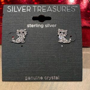 Sterling Silver Cat Earrings with Genuine Crystals